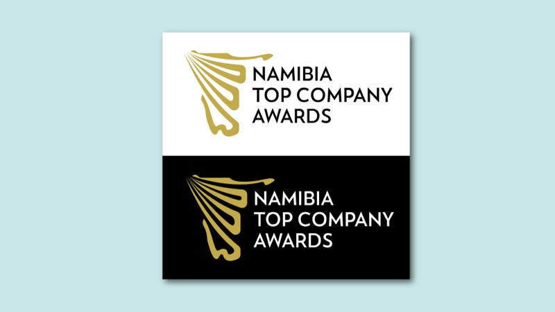 The Namibia Top Company Awards logo in gold on light and dark grounds.