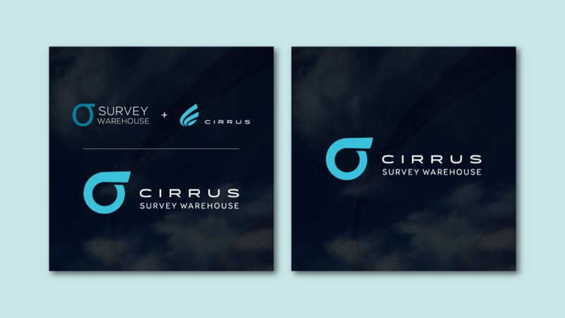 The Cirrus Survey Warehouse logo on dark panels.