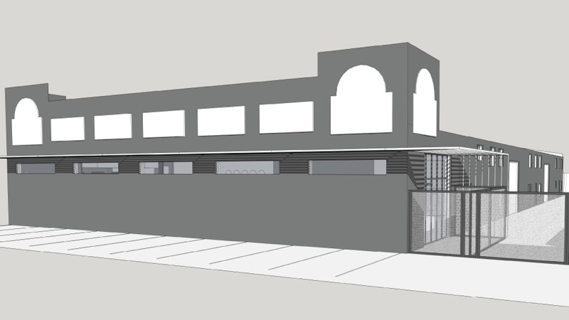 A 3D concept model of the new facade and entrance.
