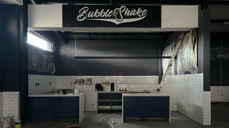 The Bubble & Shake counter partway through fit-out.