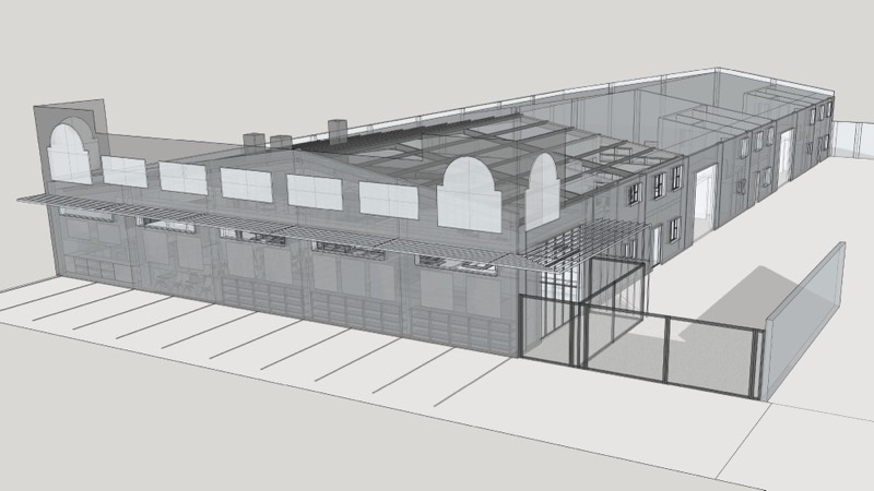 A transparent 3D model showing the structure behind the new facade.